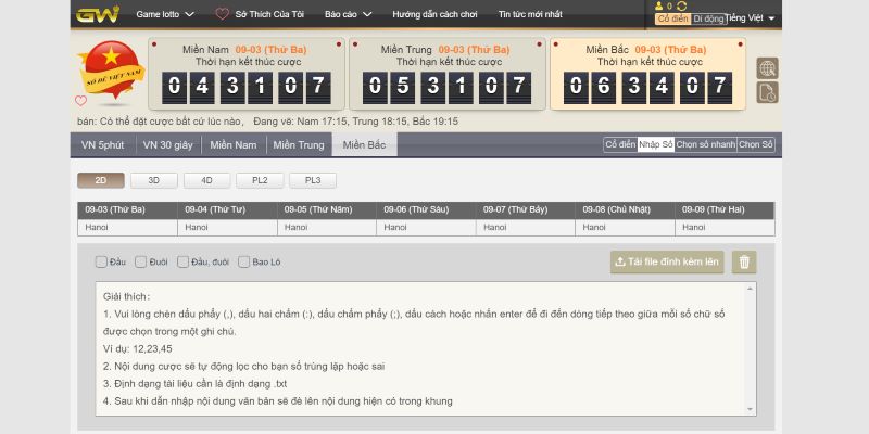 Xổ số miền Bắc tại sảnh i9bet GW Lobby 